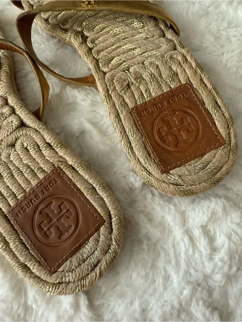 Tory Burch Women's Two-Band Flat Metallic Goat Madras Espadrille Slide